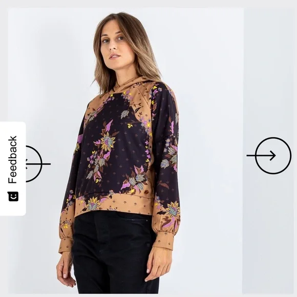 Floral Print Women's Hoodie - Black and Tan Anthro Scotch and Soda starwatcher - Picture 3 of 9